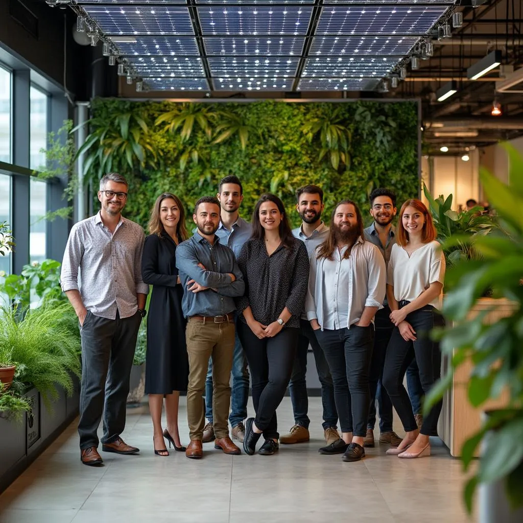 Equipo de EcoFinance en oficinas sostenibles